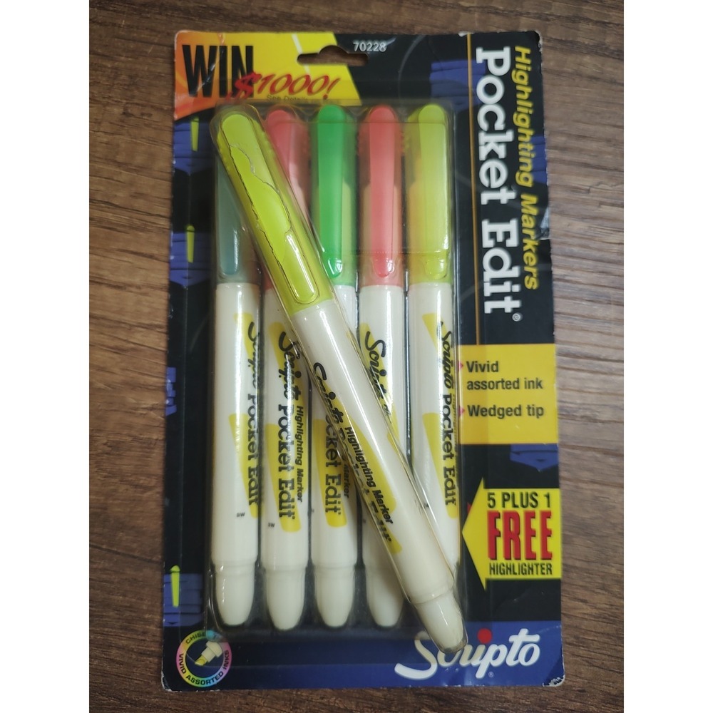 Vintage Scripto Pocket Edit Highlighter Markers NOS 6 Count Sealed B7